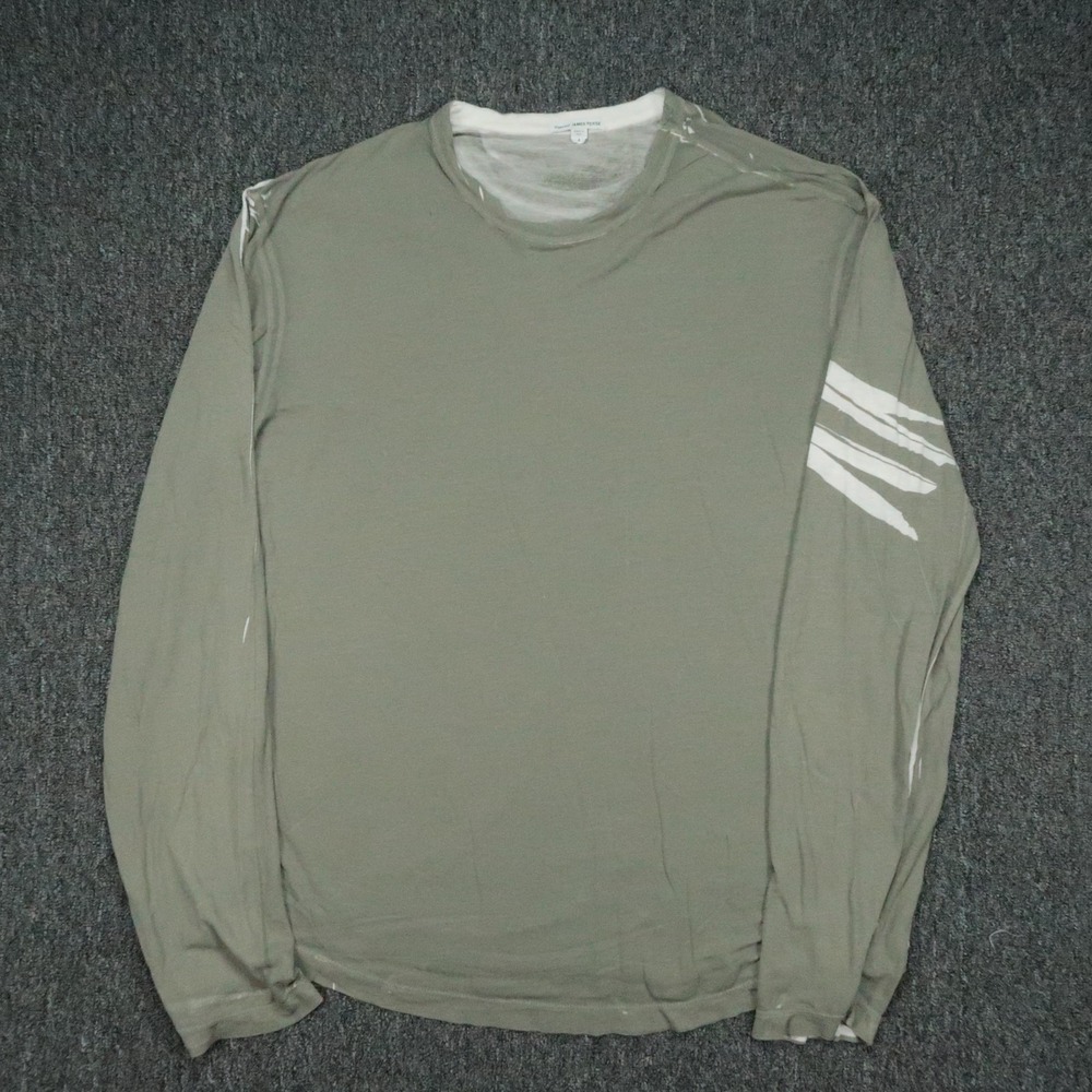 James Perse Shirt Mens XL Green Shirttail Hem Crew Long Sleeve Tee